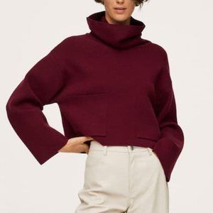 Mango MNG turtle neck cropped knit sweater Sz XXS burgundy